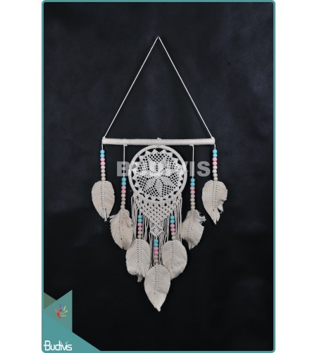 Latest Dream Catcher Mandala Tapestry Bohemian Hippie With Feather Pink Cream Cotton Rope